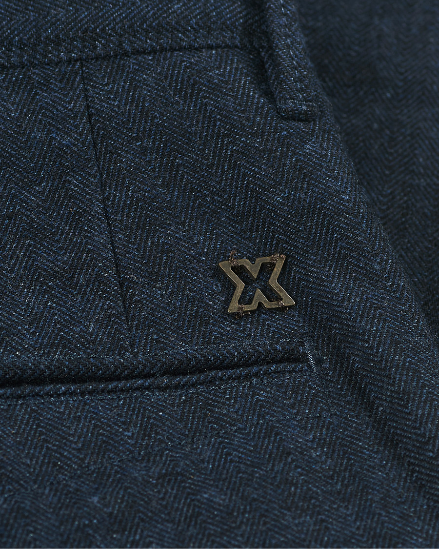 Herre | Bukser | Incotex | Slim Fit Cotton/Wool Herringbone Slacks Navy