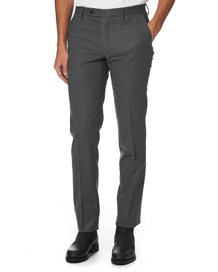 Herre | Bukser | Incotex | Slim Fit Washable Flannel Trousers Grey Melange