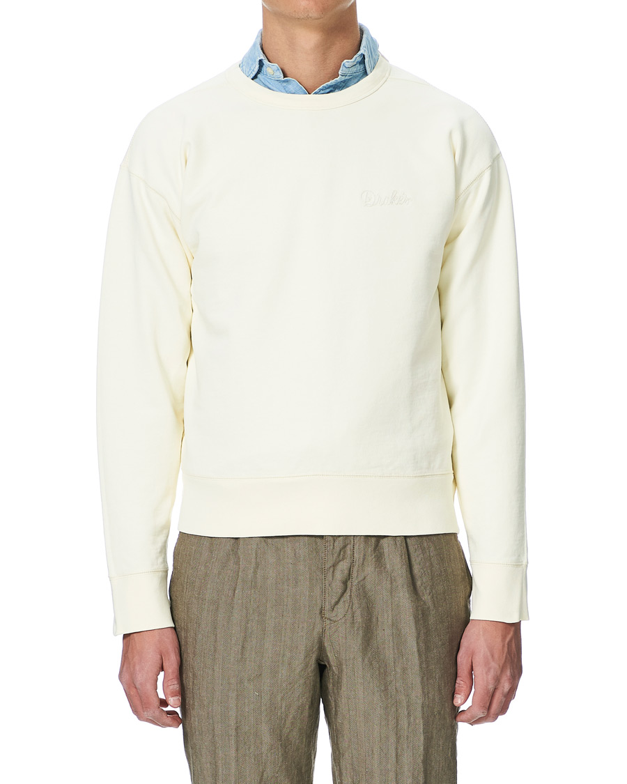 Herre | Trøjer | Drake's | Chain Stitched Cotton Sweatshirt Off White