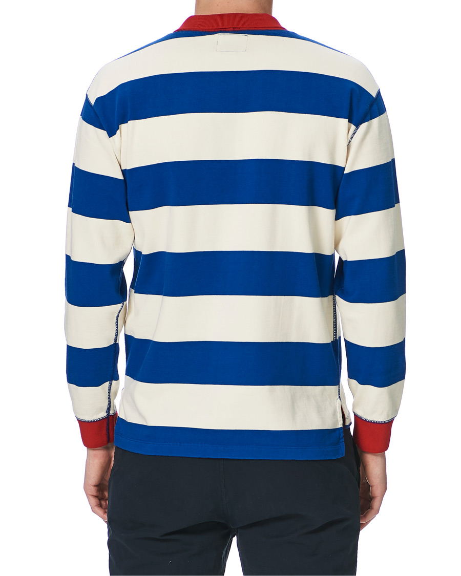 Herre | T-Shirts | Drake's | Mock Collar Long Sleeve Tee Blue/White