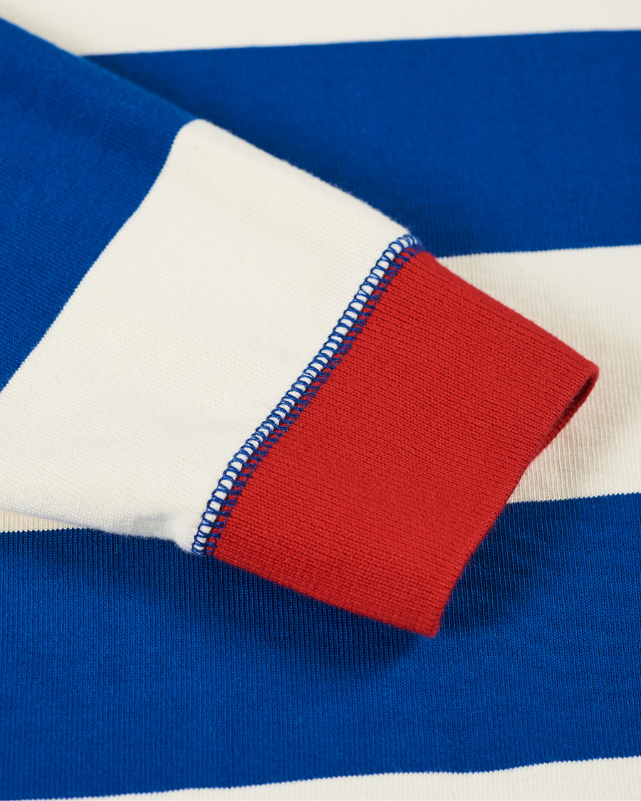 Herre | T-Shirts | Drake's | Mock Collar Long Sleeve Tee Blue/White