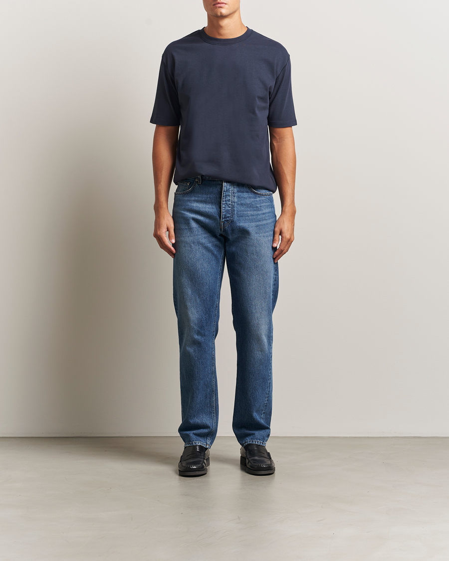 Herre | T-Shirts | Drake's | Short Sleeve Hiking T-Shirt Navy