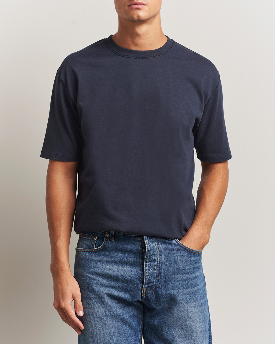 Herre | T-Shirts | Drake's | Short Sleeve Hiking T-Shirt Navy