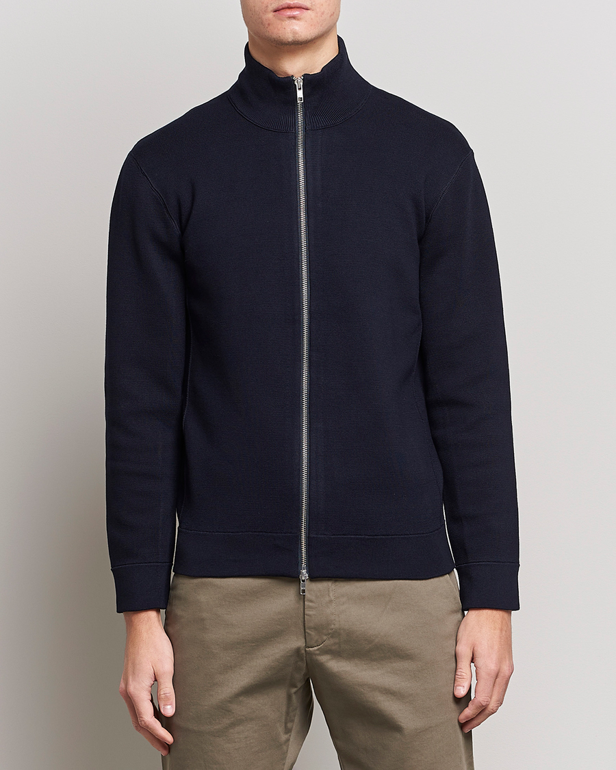 Herre |  | NN07 | Luis Cotton/Modal Full Zip Sweater Navy Blue