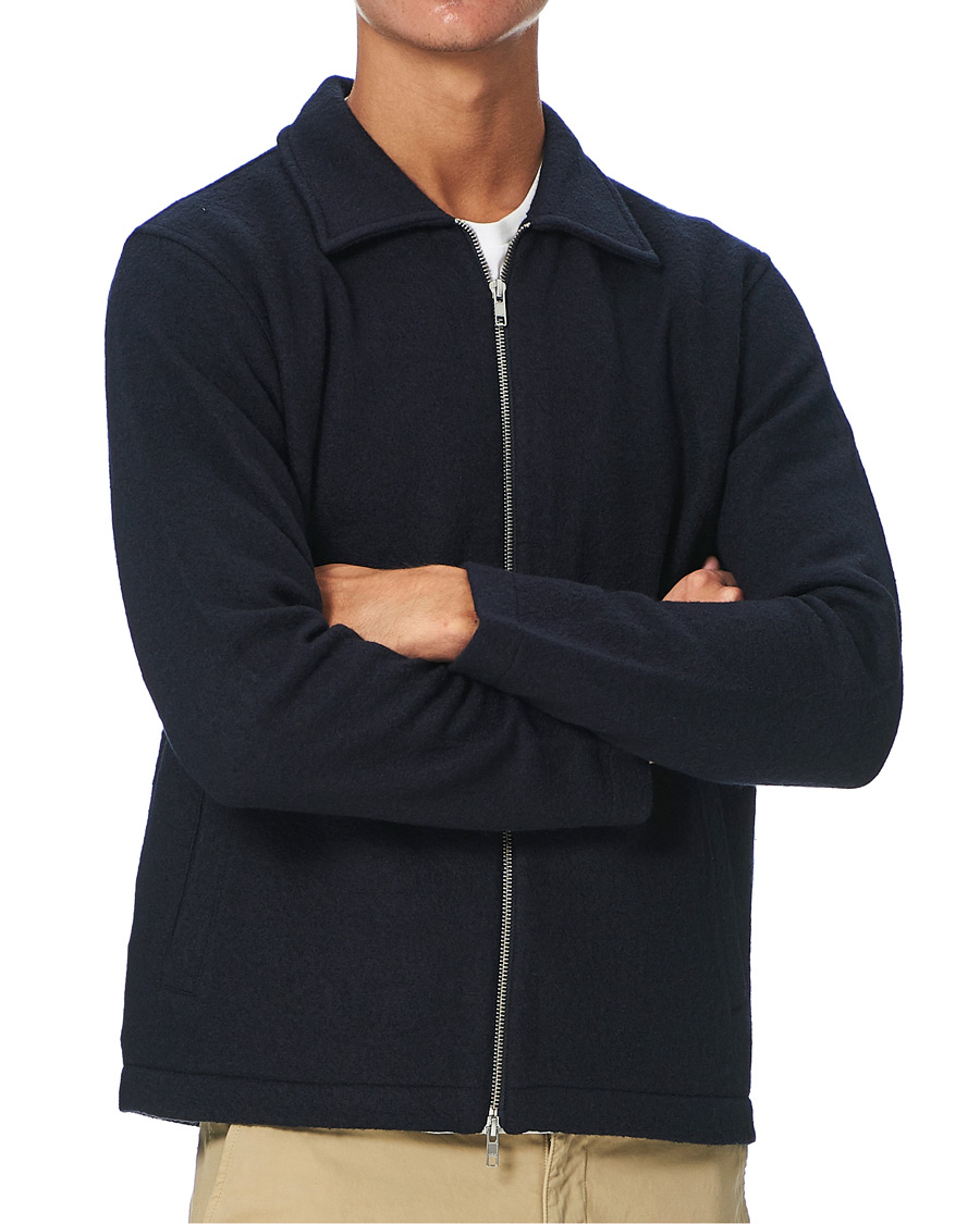 Herre | Trøjer | NN07 | Ivan Boiled Wool Full Zip Navy Blue