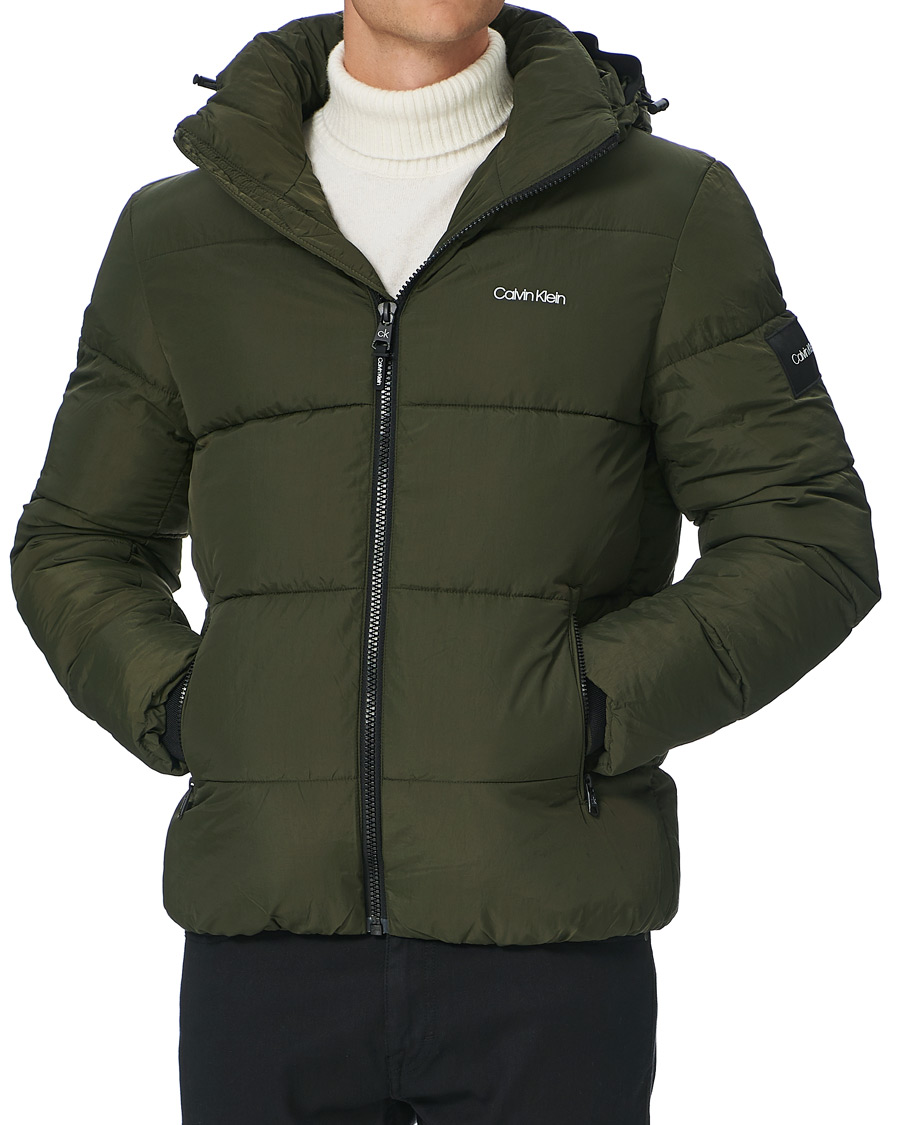 Herre | Jakker | Calvin Klein | Crinkle Nylon Puffer Jacket Dark Olive