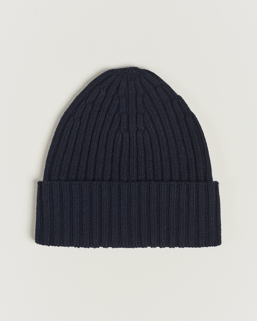 Herre | Huer | Piacenza Cashmere | Ribbed Cashmere Beanie Navy