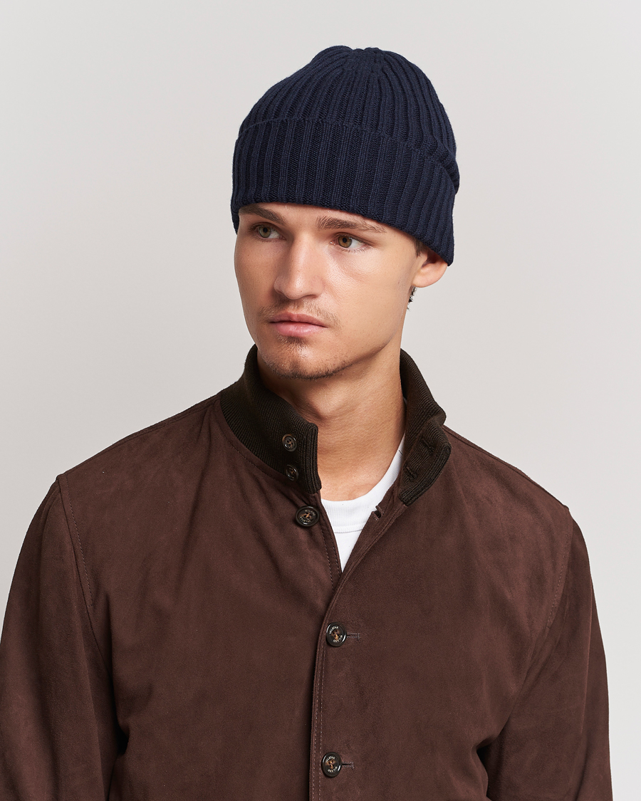 Herre | Huer | Piacenza Cashmere | Ribbed Cashmere Beanie Navy