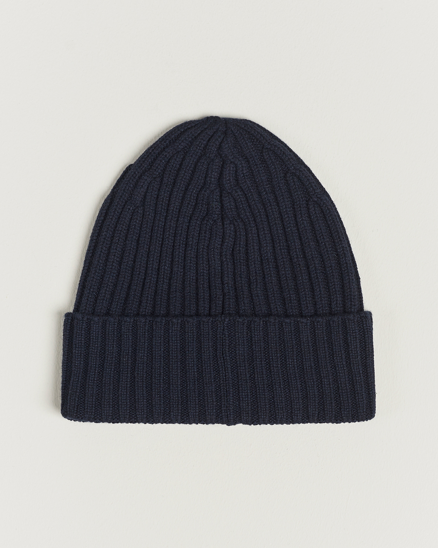 Herre | Huer | Piacenza Cashmere | Ribbed Cashmere Beanie Navy