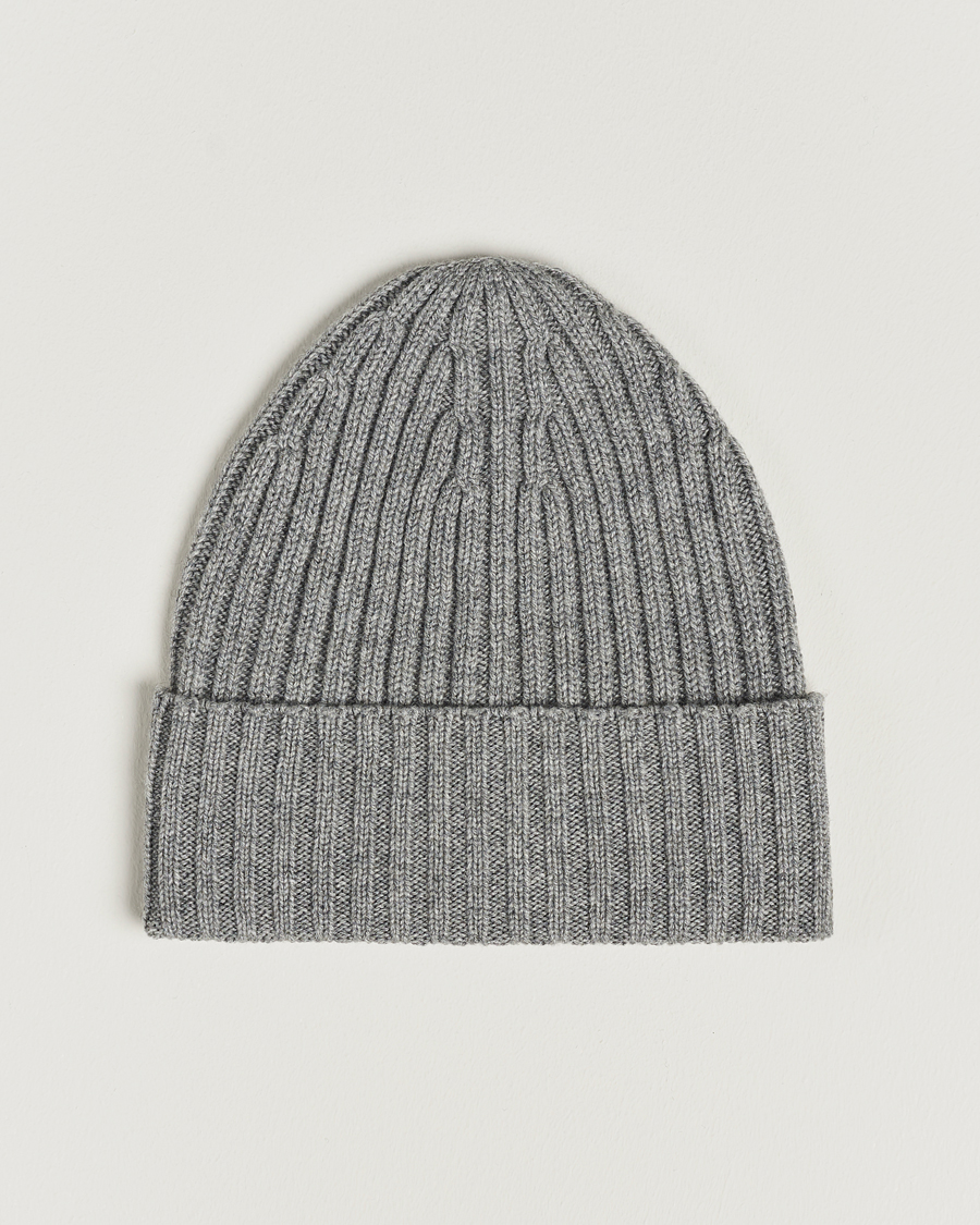 Herre | Huer | Piacenza Cashmere | Ribbed Cashmere Beanie Grey Melange