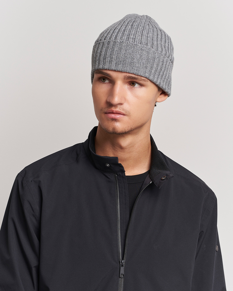 Herre | Italian Department | Piacenza Cashmere | Ribbed Cashmere Beanie Grey Melange