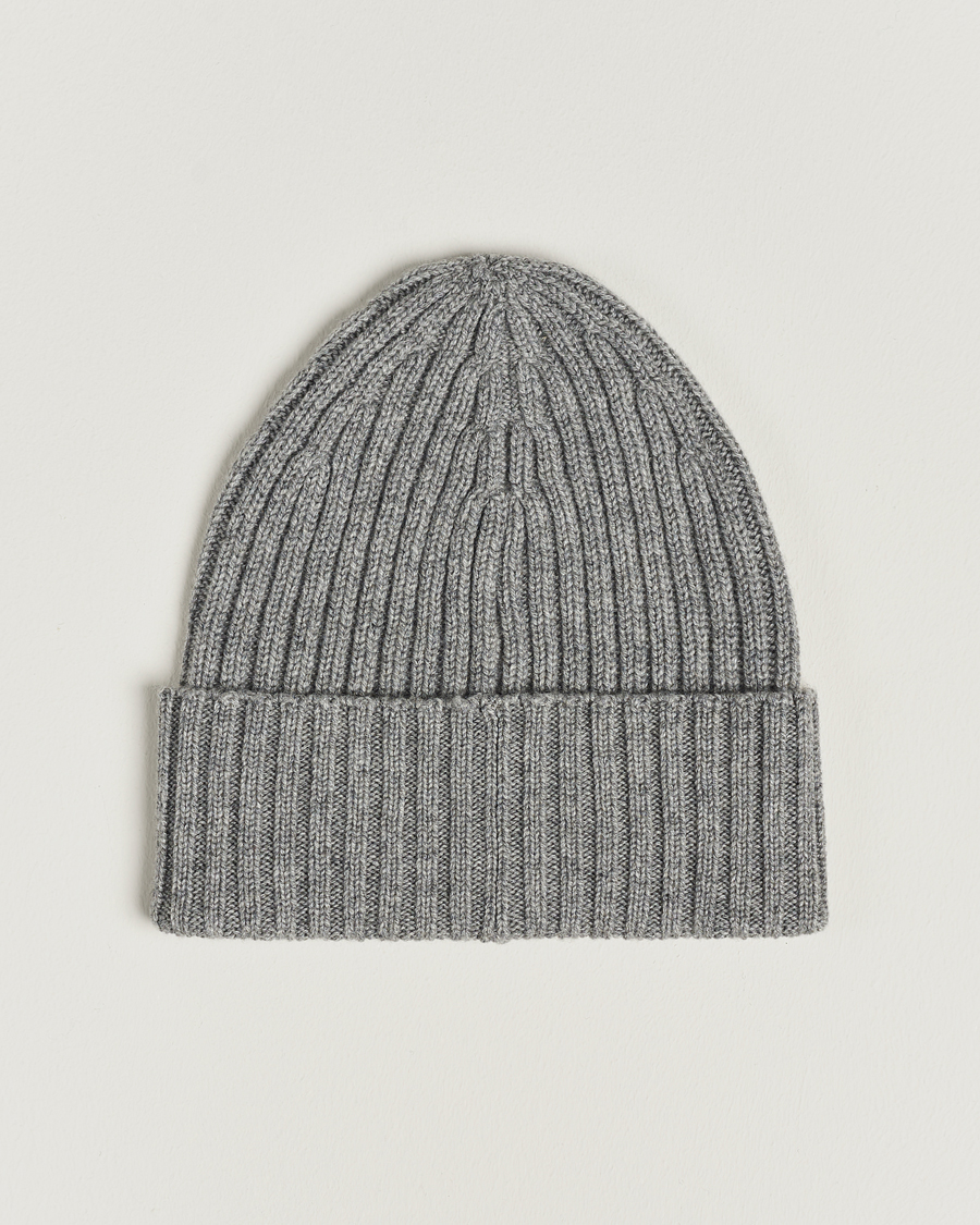 Herre | Huer | Piacenza Cashmere | Ribbed Cashmere Beanie Grey Melange