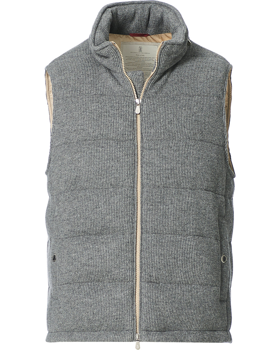 Herre | Jakker | Brunello Cucinelli | English Rib Cashmere Down Gilet Grey Melange