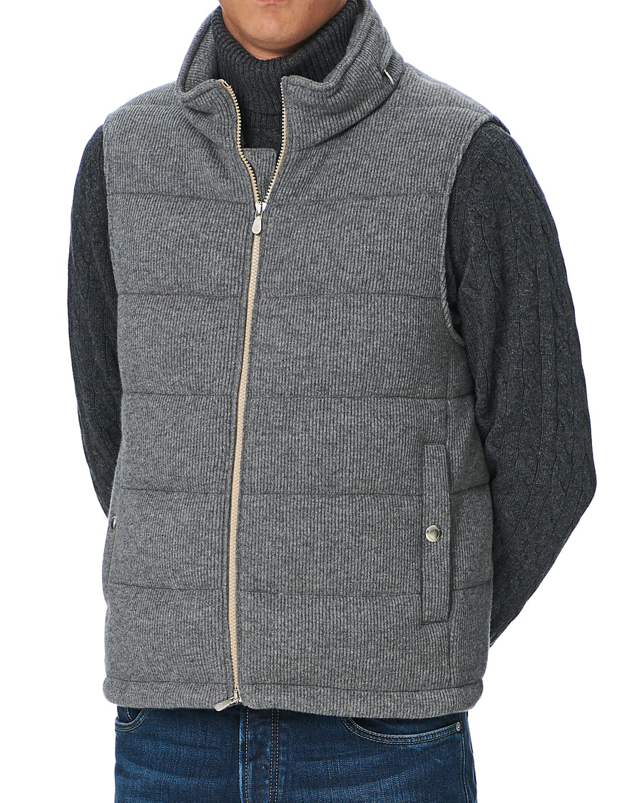 Herre | Jakker | Brunello Cucinelli | English Rib Cashmere Down Gilet Grey Melange