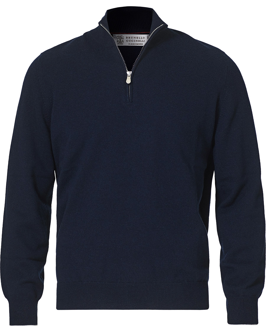 Herre | Trøjer | Brunello Cucinelli | 2 Ply Cashmere Half Zip Navy