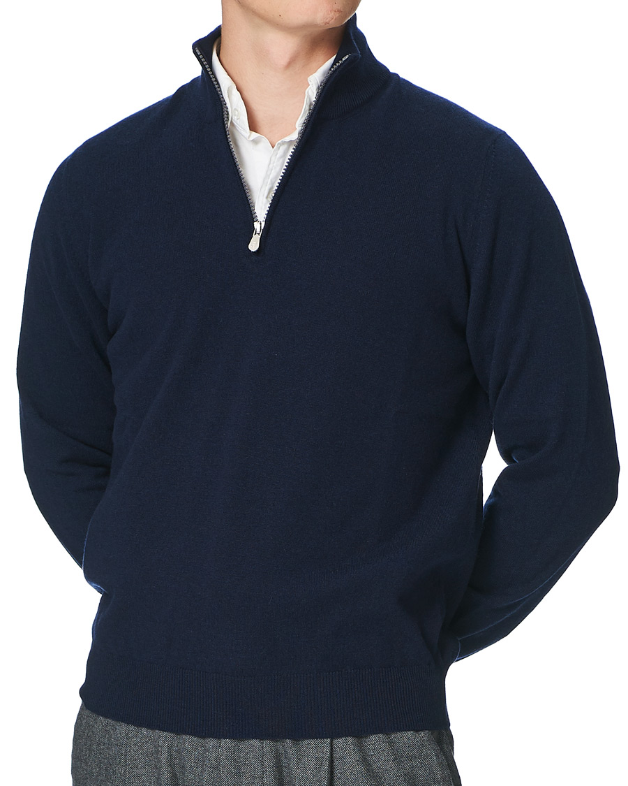 Herre | Trøjer | Brunello Cucinelli | 2 Ply Cashmere Half Zip Navy