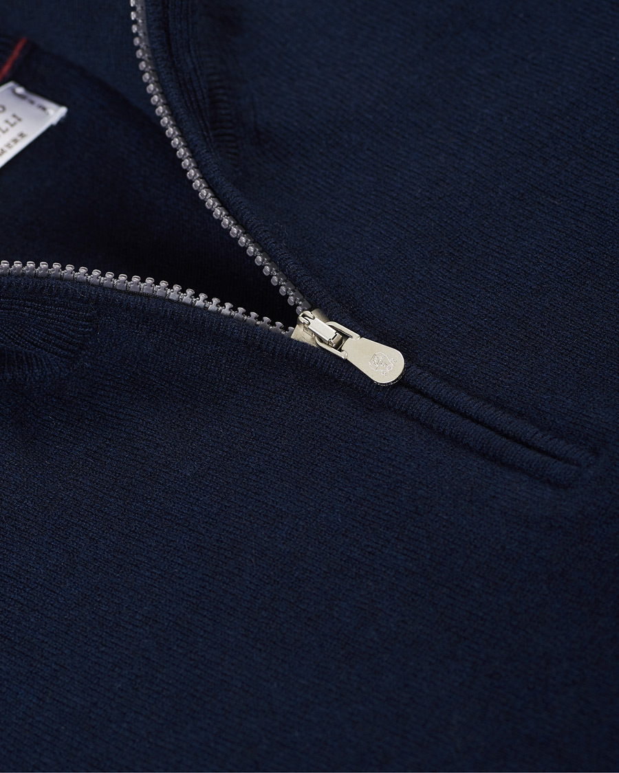 Herre | Trøjer | Brunello Cucinelli | 2 Ply Cashmere Half Zip Navy