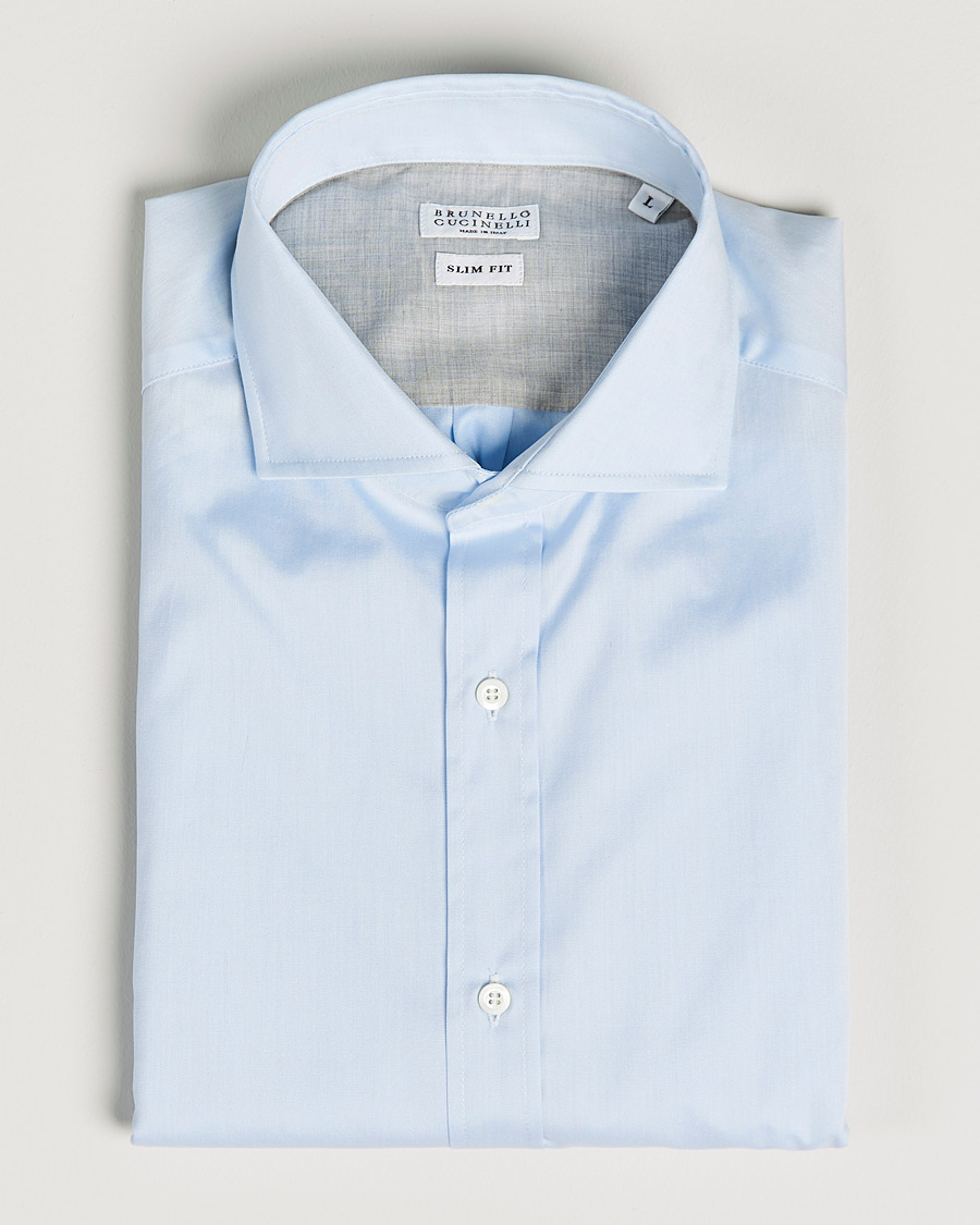 Herre | Quiet Luxury | Brunello Cucinelli | Slim Fit Poplin Shirt Light Blue