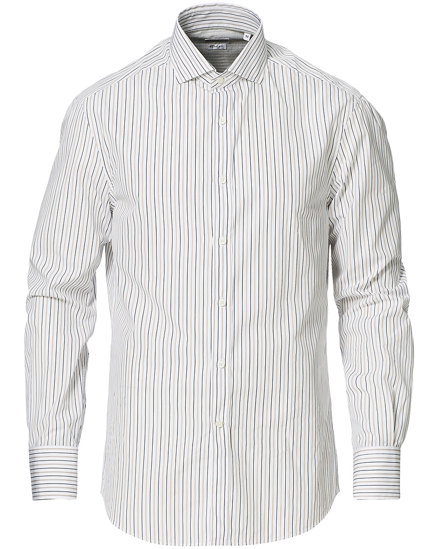 Herre | Skjorter | Brunello Cucinelli | Slim Fit Striped Cotton Shirt White/Beige