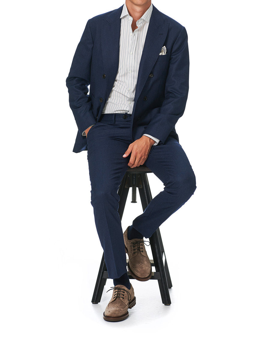 Herre | Skjorter | Brunello Cucinelli | Slim Fit Striped Cotton Shirt White/Beige
