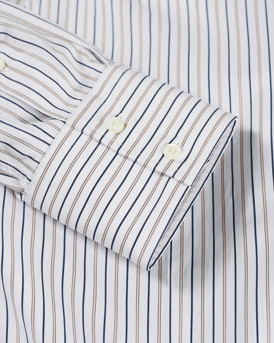 Herre | Skjorter | Brunello Cucinelli | Slim Fit Striped Cotton Shirt White/Beige