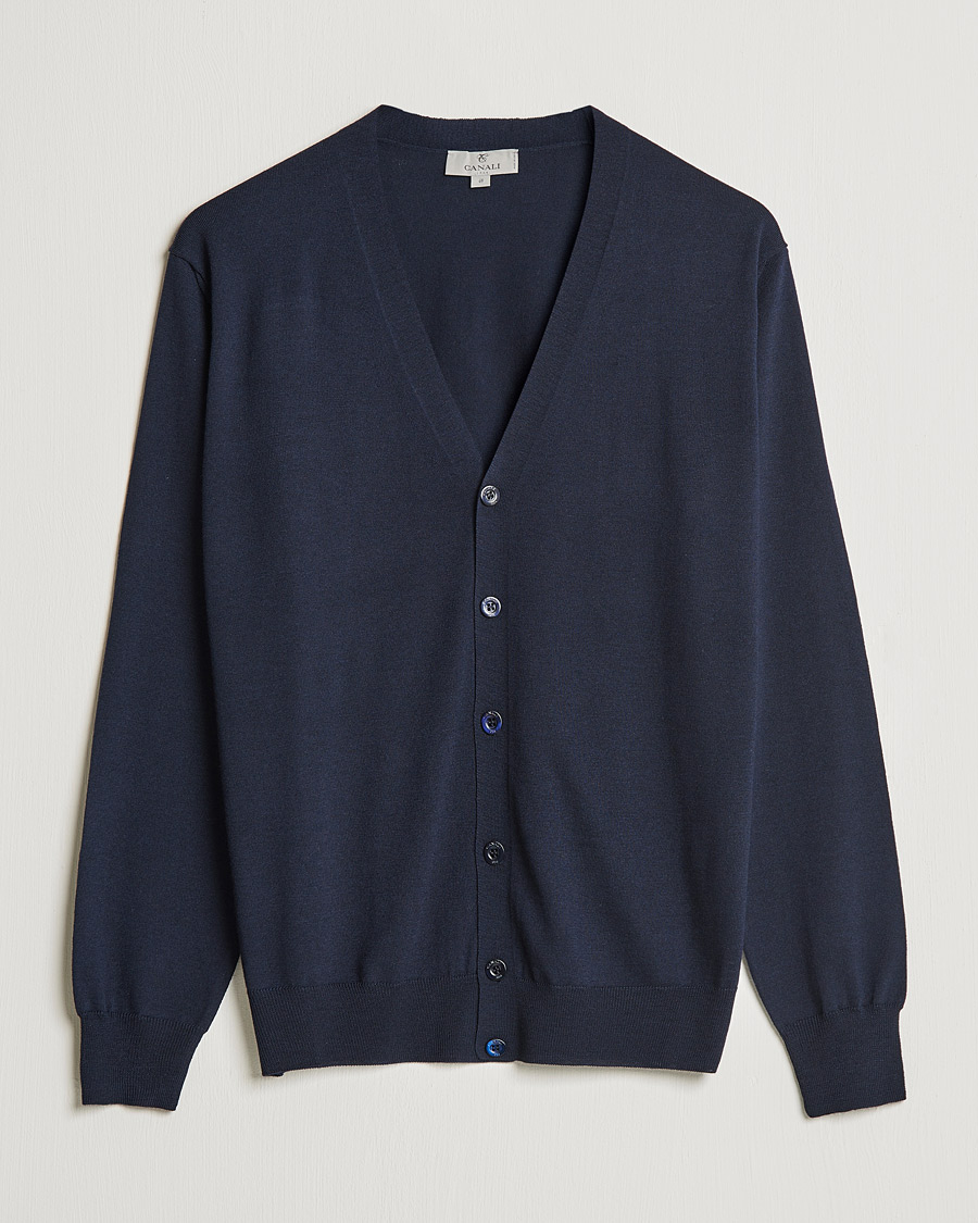 Herre | Trøjer | Canali | Merino Wool Cardigan Navy