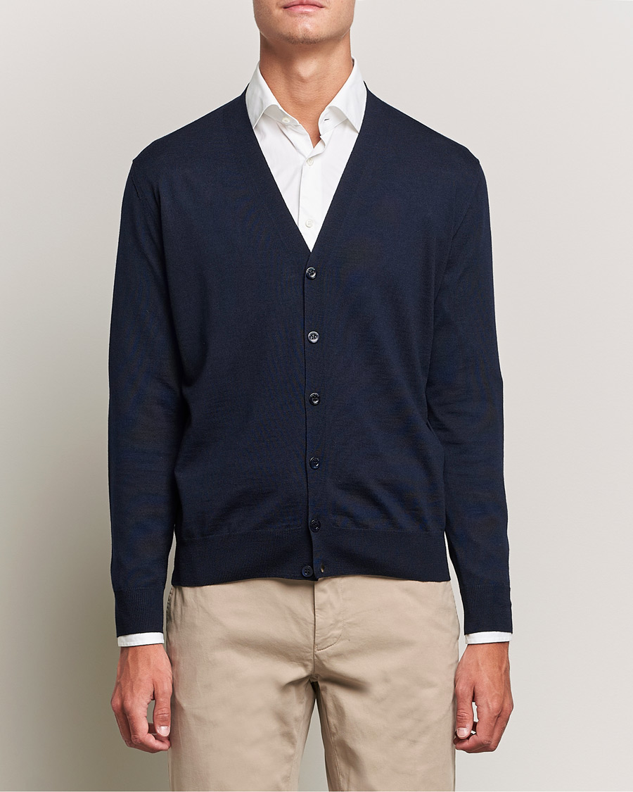 Herre | Trøjer | Canali | Merino Wool Cardigan Navy