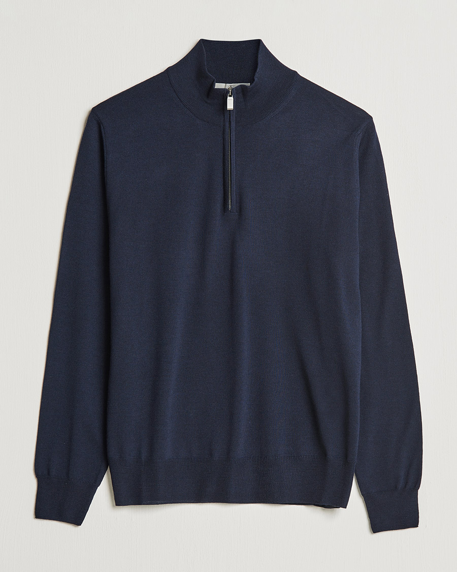 Herre | Trøjer | Canali | Merino Wool Half Zip Navy