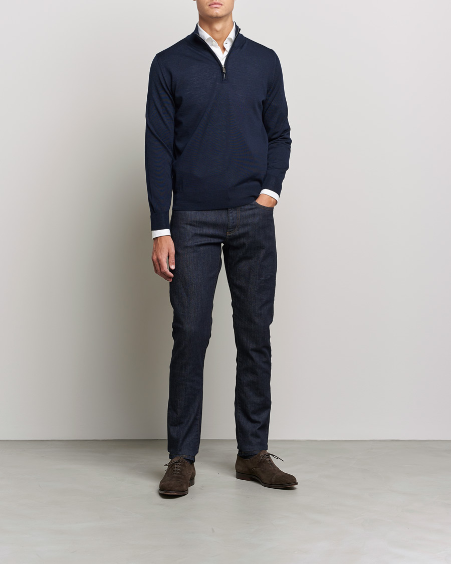 Herre | Trøjer | Canali | Merino Wool Half Zip Navy