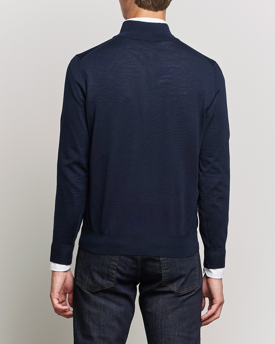 Herre | Trøjer | Canali | Merino Wool Half Zip Navy