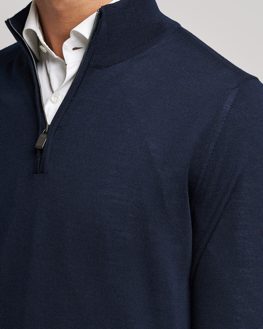 Herre | Trøjer | Canali | Merino Wool Half Zip Navy