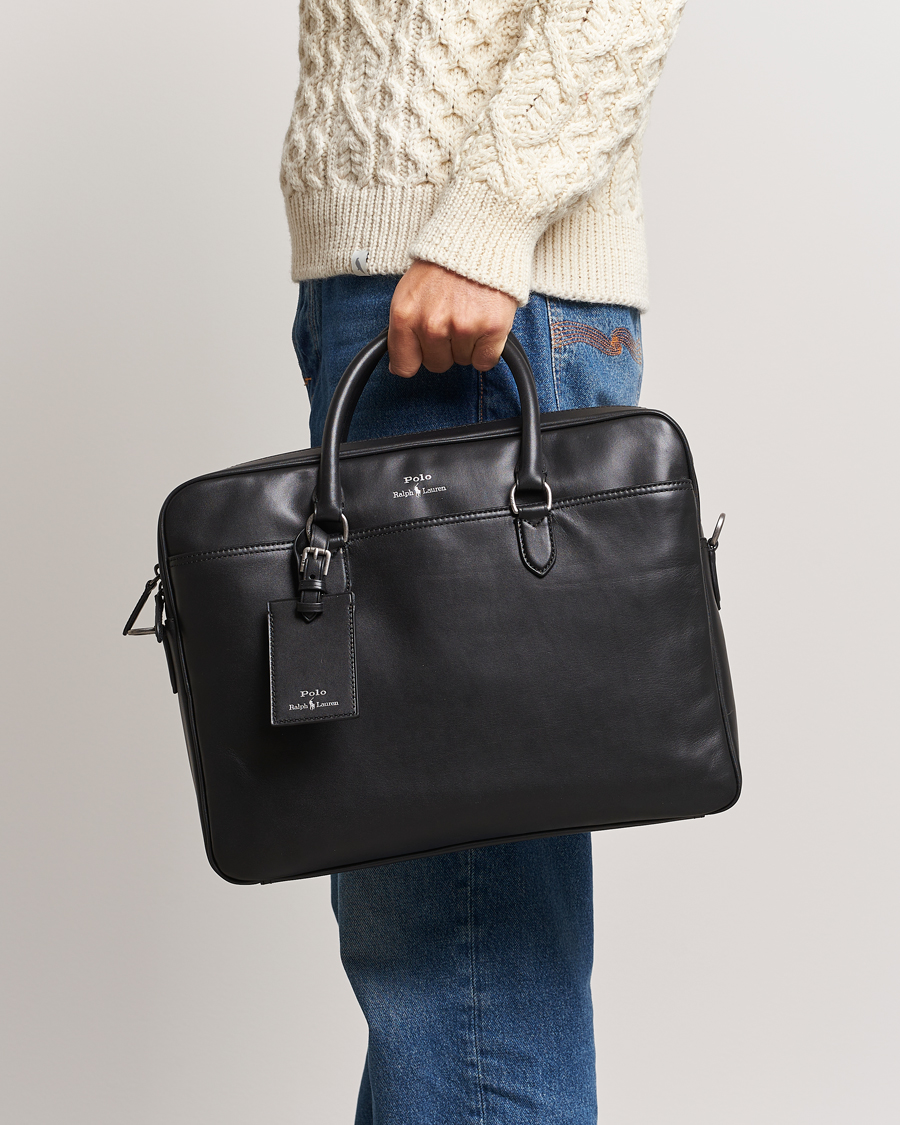 Herre | Ralph Lauren Holiday Gifting | Polo Ralph Lauren | Leather Commuter Bag Black