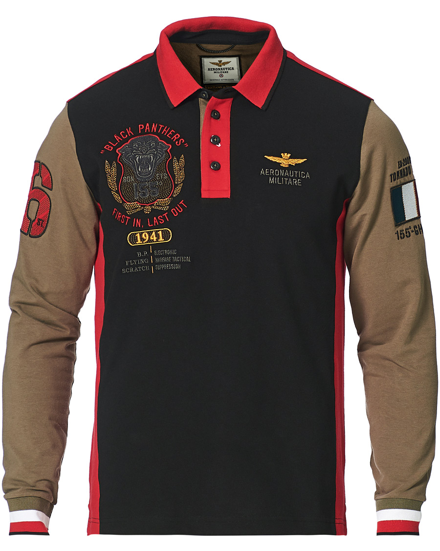 Herre | Trøjer | Aeronautica Militare | Long Sleve Logo Polo Military/Black/Red