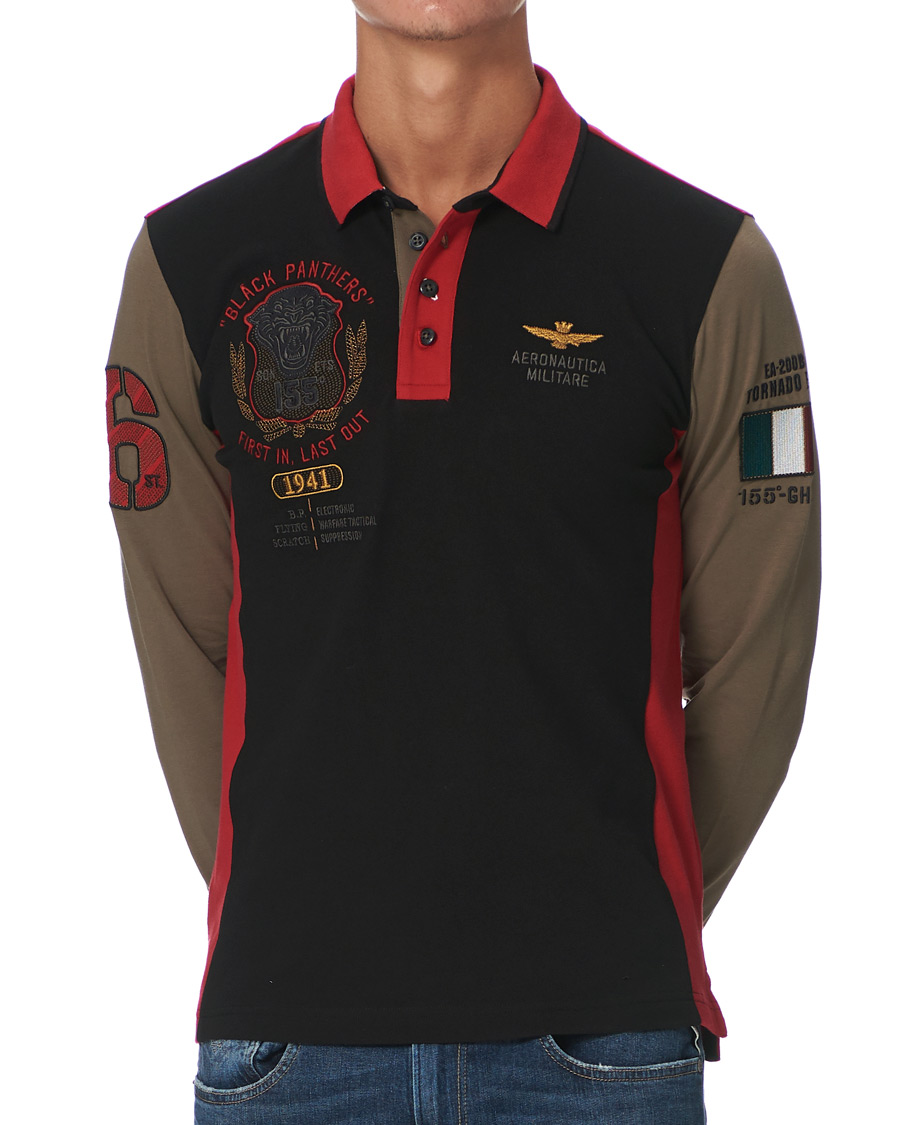 Herre | Trøjer | Aeronautica Militare | Long Sleve Logo Polo Military/Black/Red
