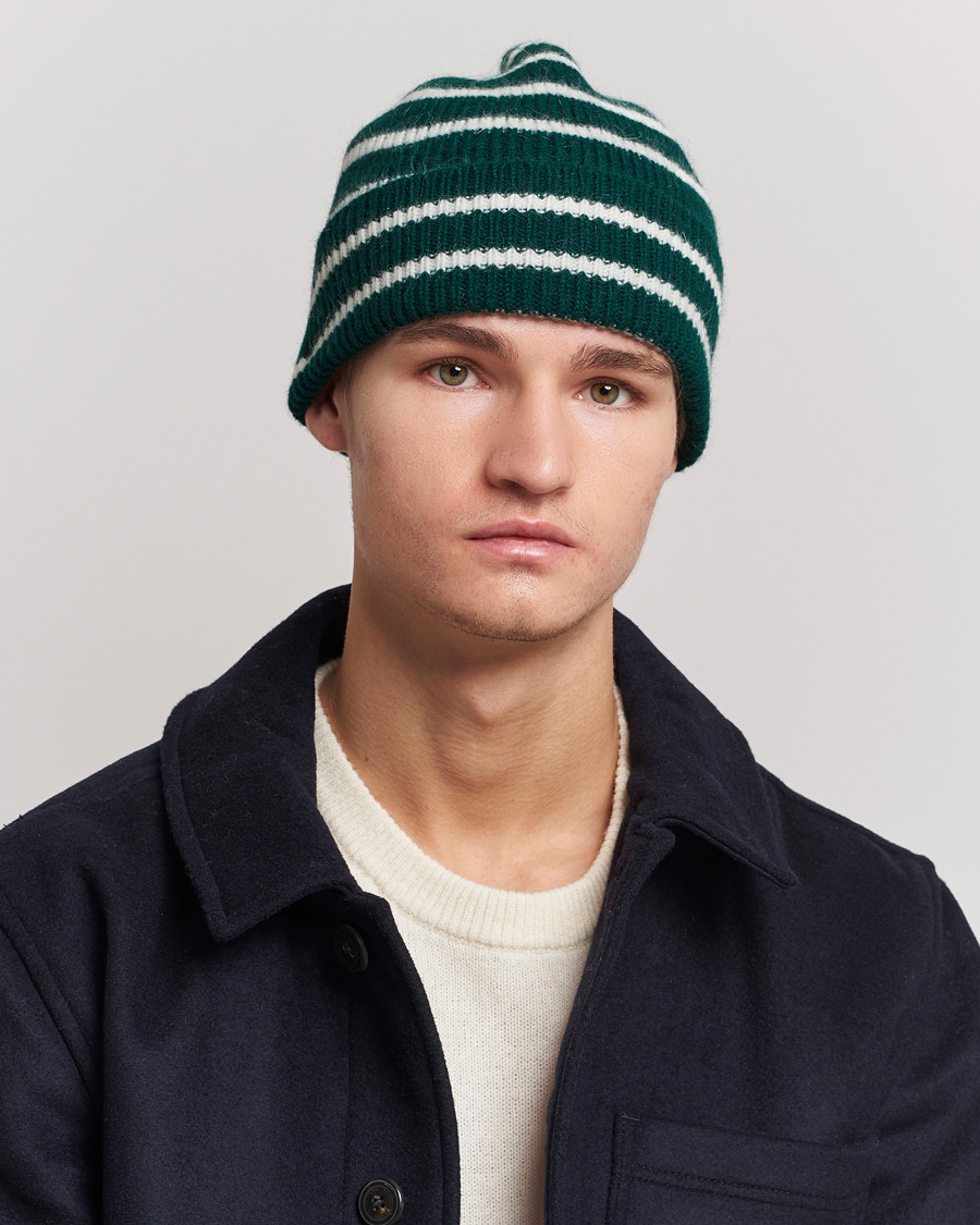 Herre | Huer | Le Bonnet | Lambswool/Caregora Beanie Moss Strip