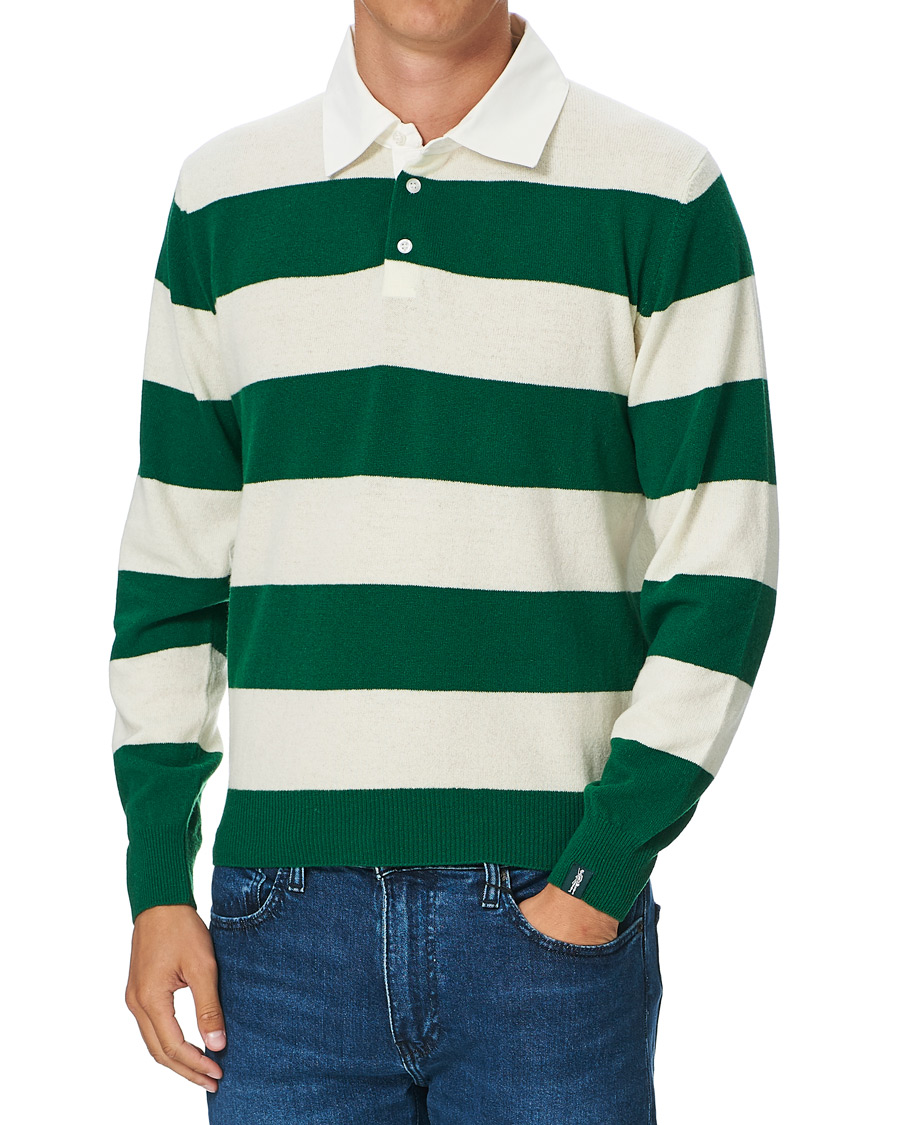 Herre | Trøjer | Mackintosh | Knitted Wool Rugby Sweater Green/White