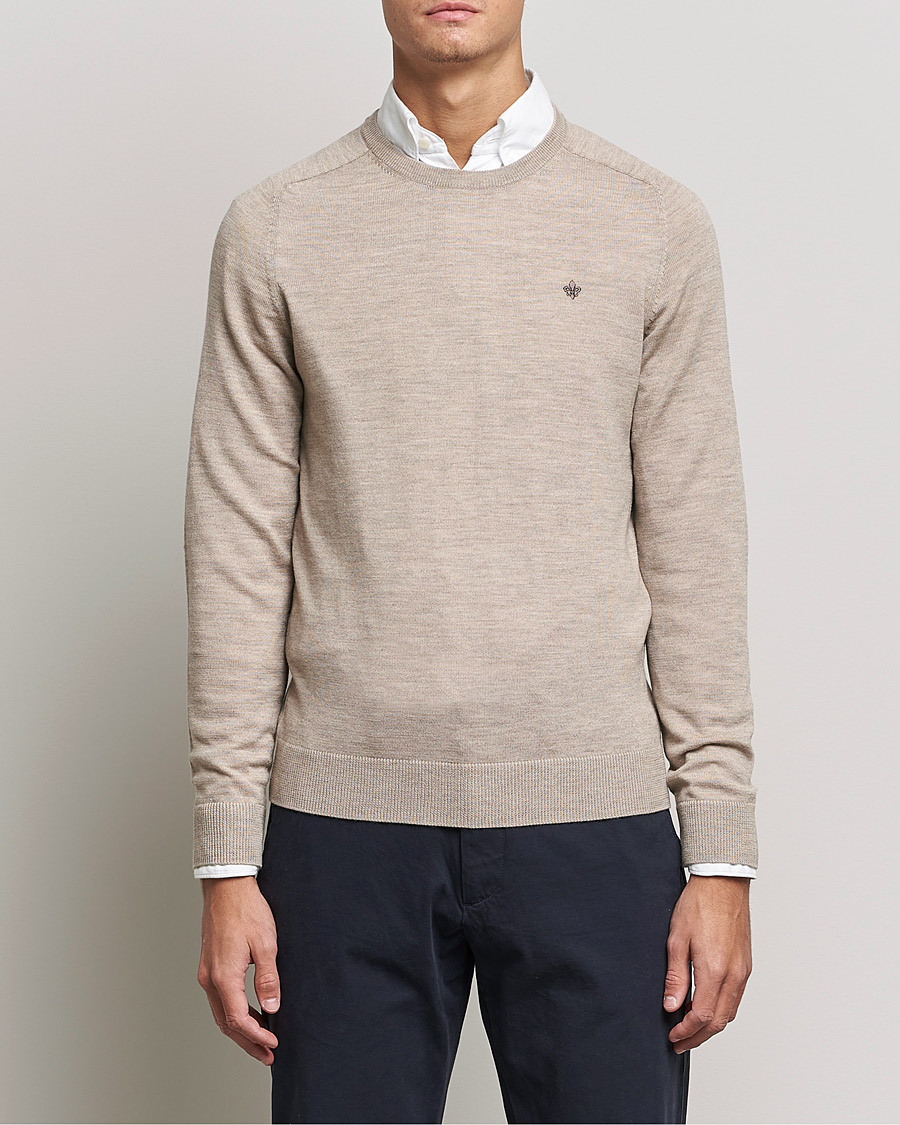 Herre |  | Morris | Merino Crew Neck Pullover Khaki Melange