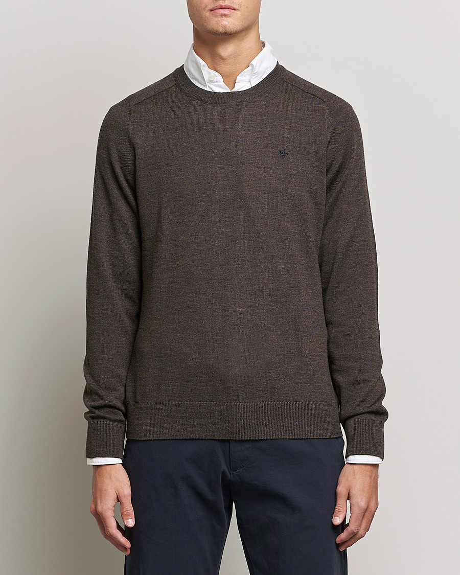 Herre | Trøjer | Morris | Merino Crew Neck Pullover Brown Melange