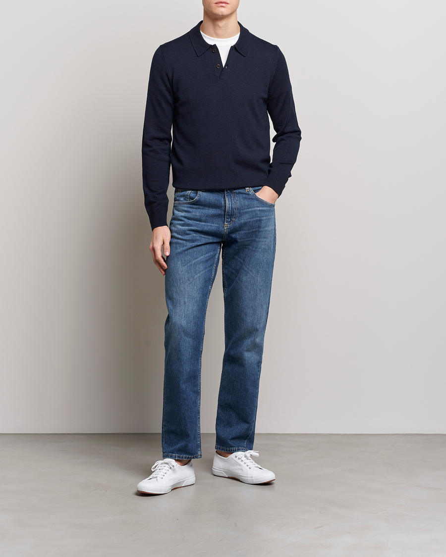 Herre | Trøjer | Morris | Merino Polo Knit Navy