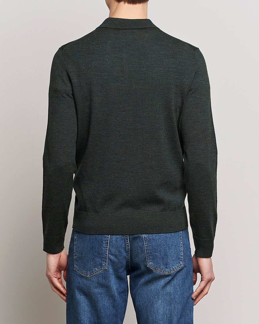Herre | Trøjer | Morris | Merino Polo Knit Dark Green