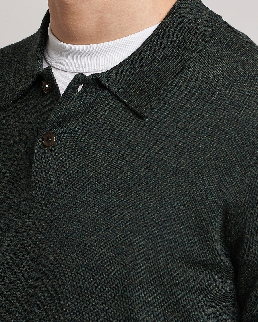 Herre | Trøjer | Morris | Merino Polo Knit Dark Green