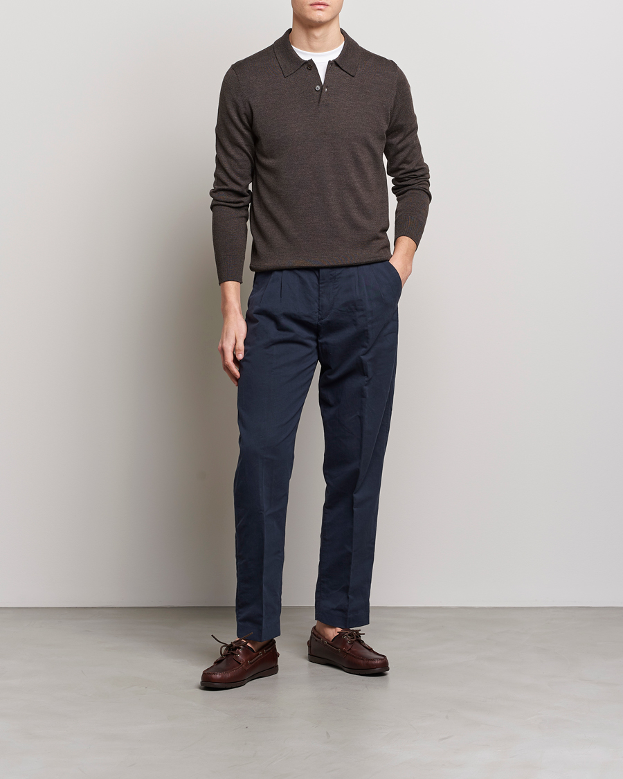 Herre | Trøjer | Morris | Merino Polo Knit Brown