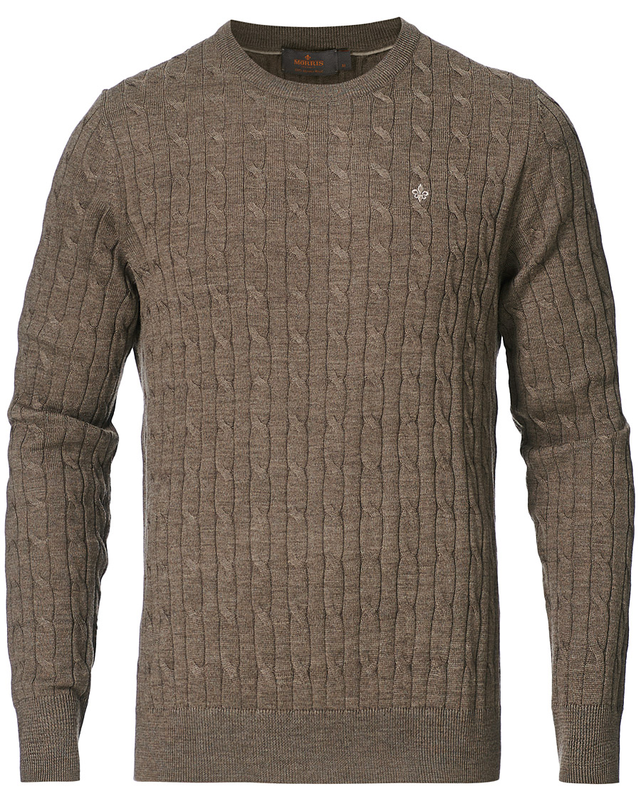 Herre | Trøjer | Morris | Merino Cable O-Neck Light Brown