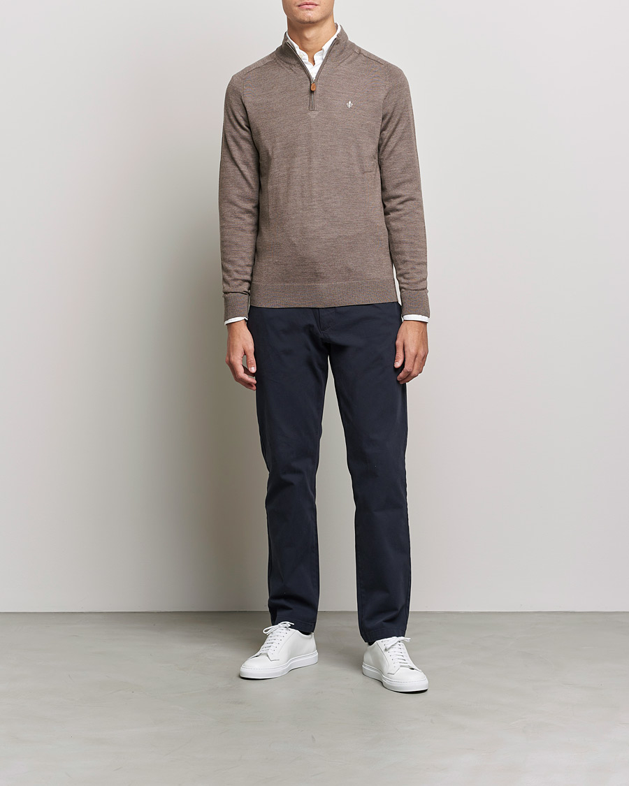 Herre | Trøjer | Morris | John Merino Half Zip Light Brown