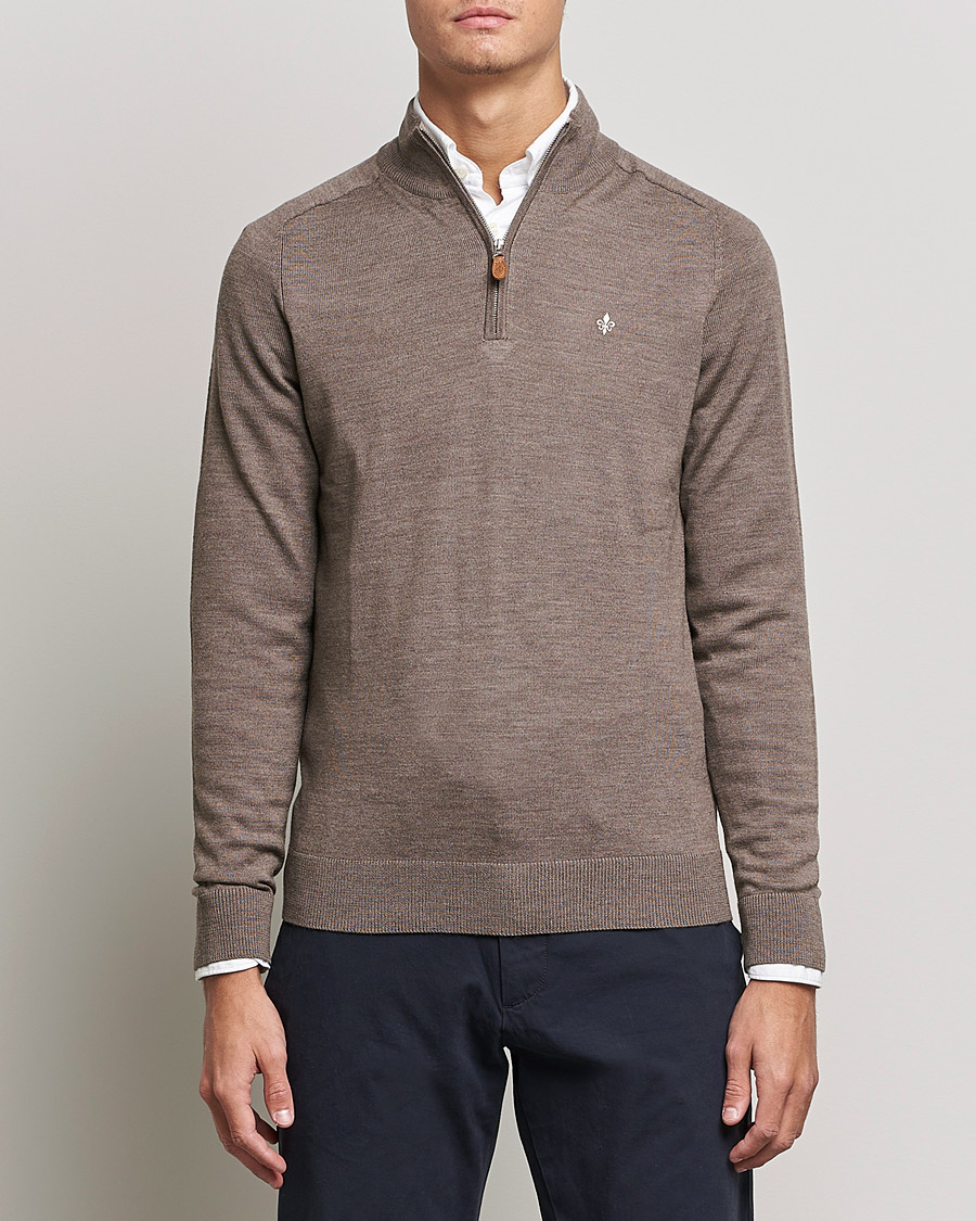 Herre | Trøjer | Morris | John Merino Half Zip Light Brown