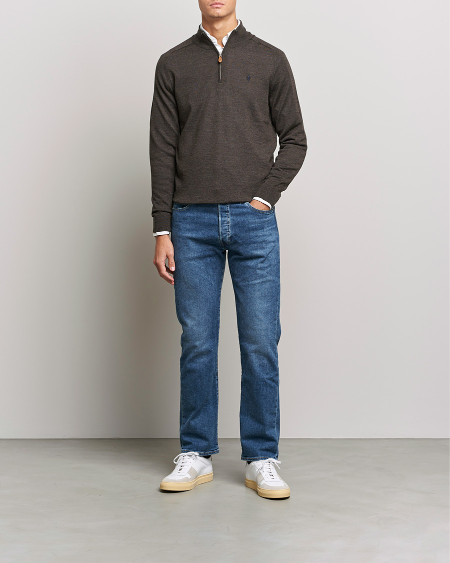 Herre | Trøjer | Morris | John Merino Half Zip Dark Brown