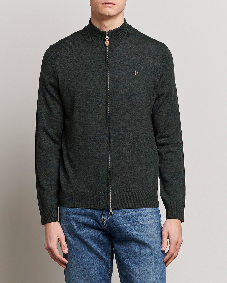 Herre | Preppy Authentic | Morris | Merino Full Zip Cardigan Olive