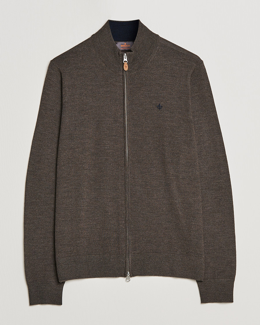 Herre |  | Morris | Merino Full Zip Cardigan Dark Brown