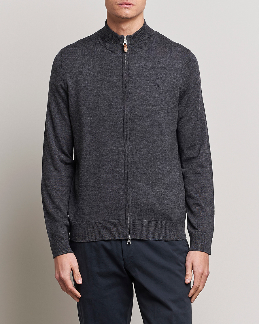 Herre | Morris | Morris | Merino Full Zip Cardigan Dark Grey