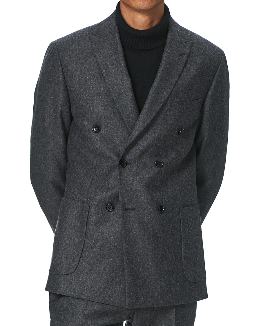 Herre | Blazere & jakker | Morris | Roger Double Breasted Flannel Blazer Dark Grey